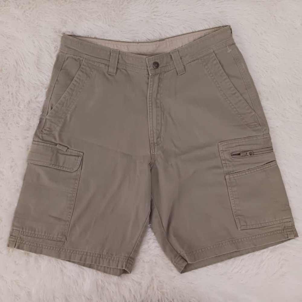 Columbia Mens Cargo Shorts Size 32 Zipper Pocket Snap Closure Khaki Outdoor